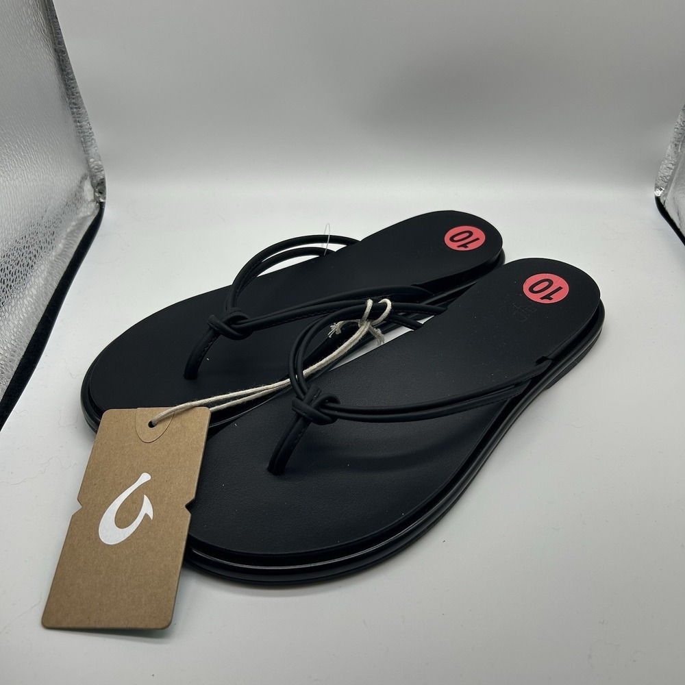Olukai Aka Sandals Women's 10 Black Thong Flip Flops Comfort Casual